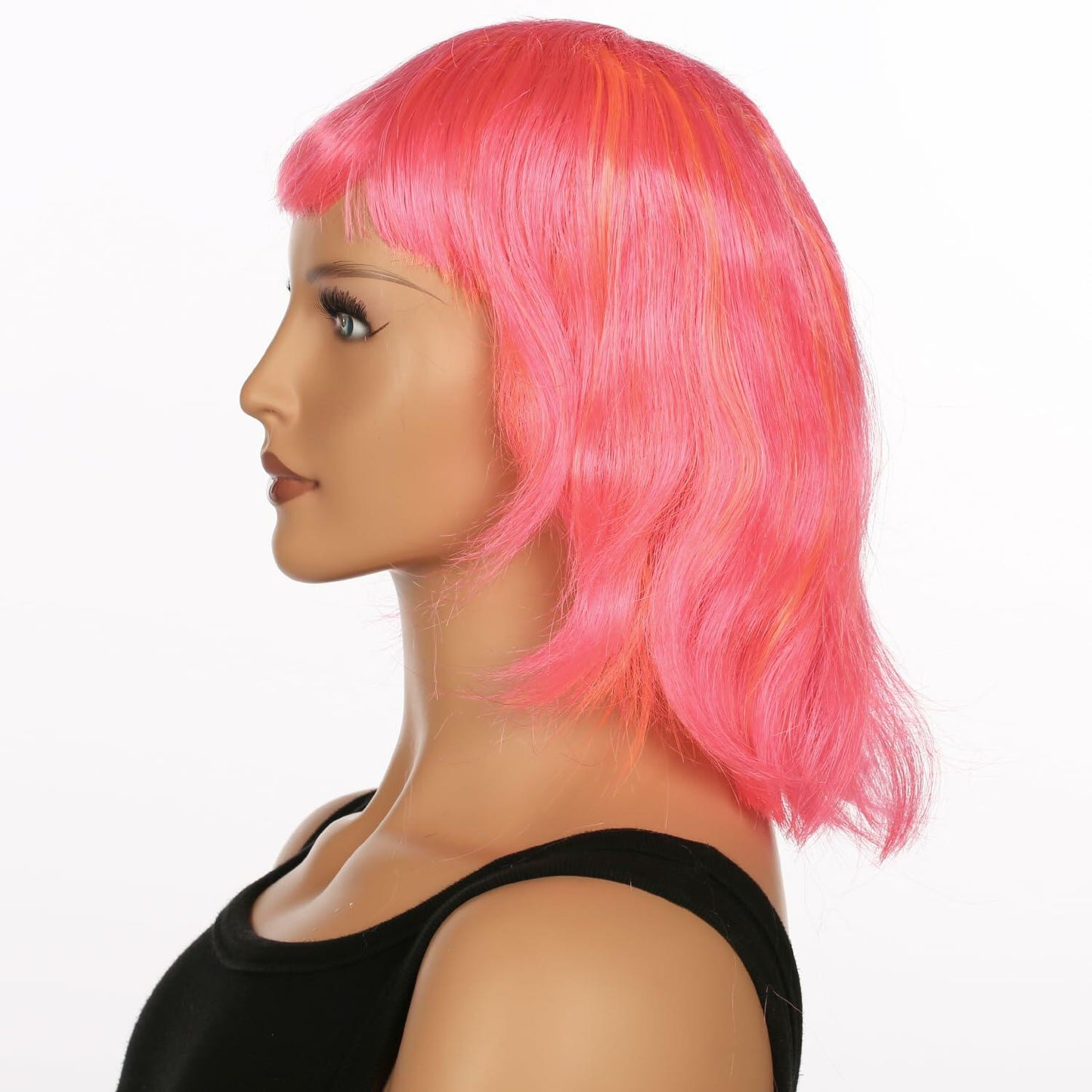 JUST FOR PARTY 13" Short Bob Synthetic Wig with Flat Bangs Pink Orange