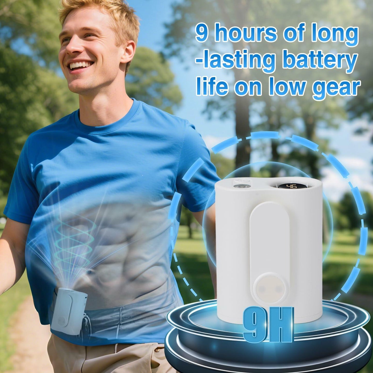 Beeplove Portable Clip On Waist Fan 5 Speeds 8300RPM USB Rechargeable White