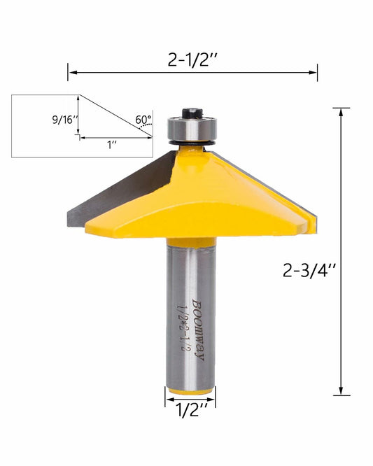 Boomway Chamfer Router Bit 60° Bevel Edge 9/16" Length 1/2" Shank