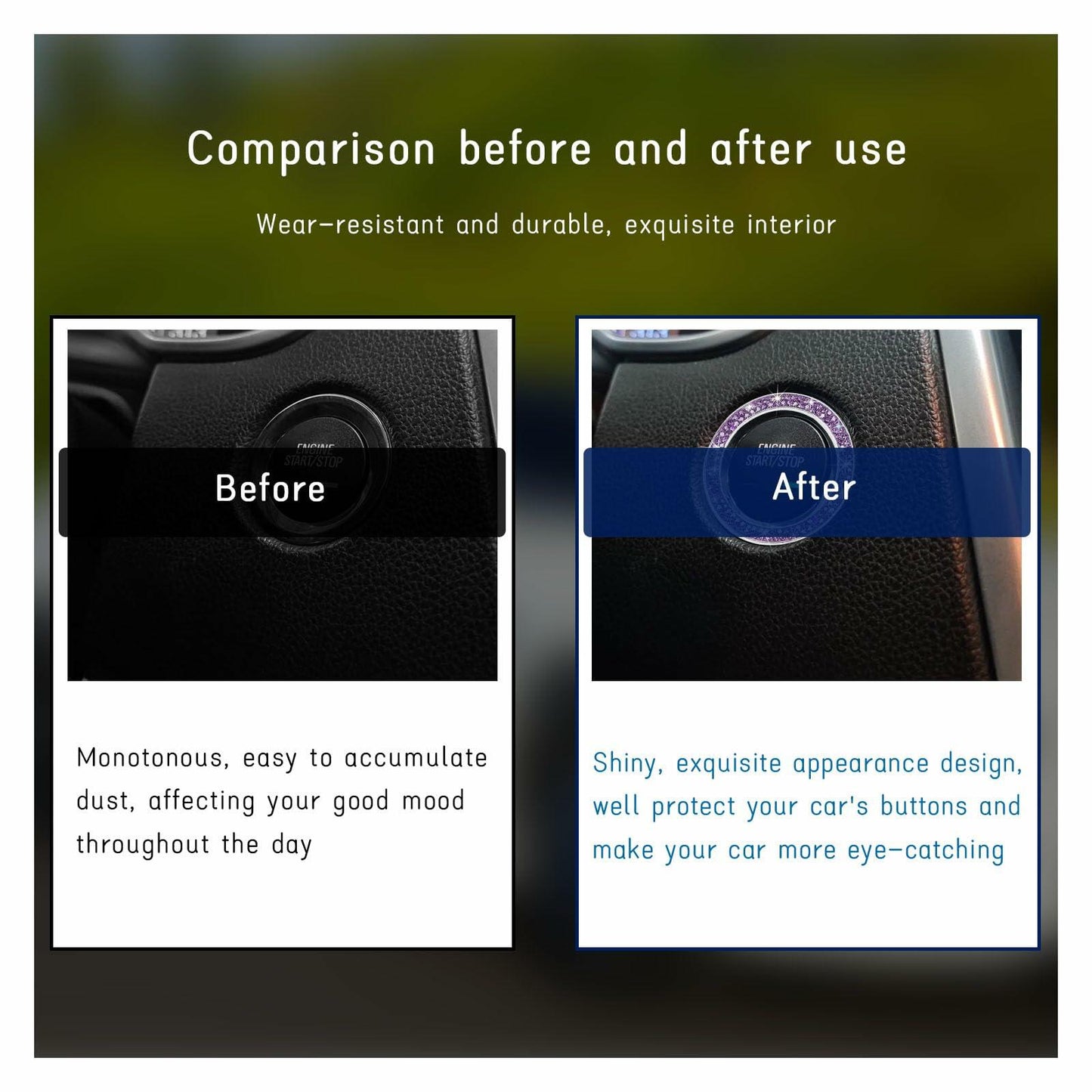 Dickno Bling Crystal Double Rhinestone Car Engine Start Stop Ring Purple 2 PCS