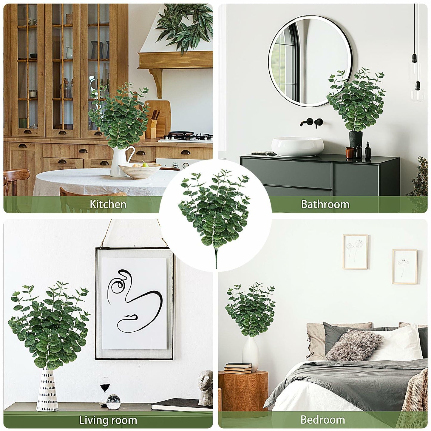 FOREST PRINCE Artificial Eucalyptus Stems 25" Green 2 PCS Silk Decor