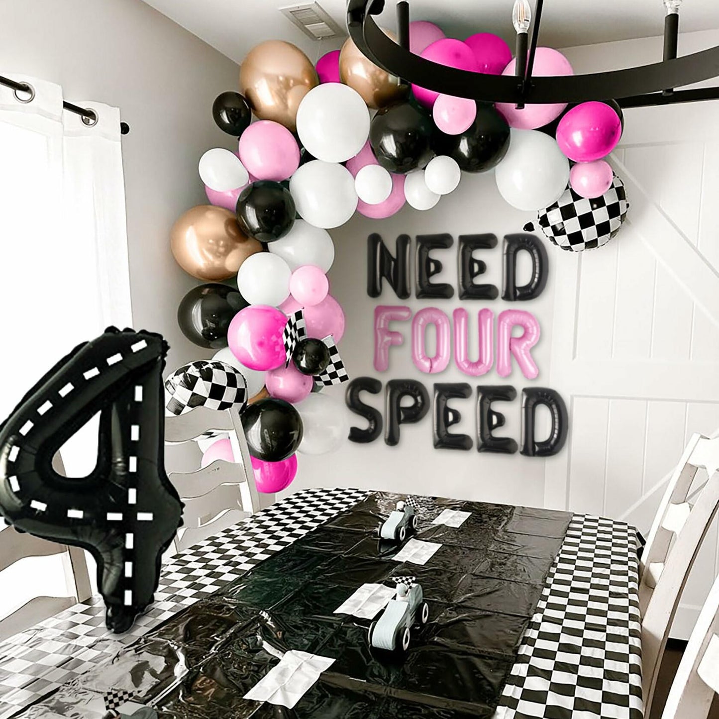 JeVenis Pink Need Four Speed Racing Car Balloons 4th Birthday Party