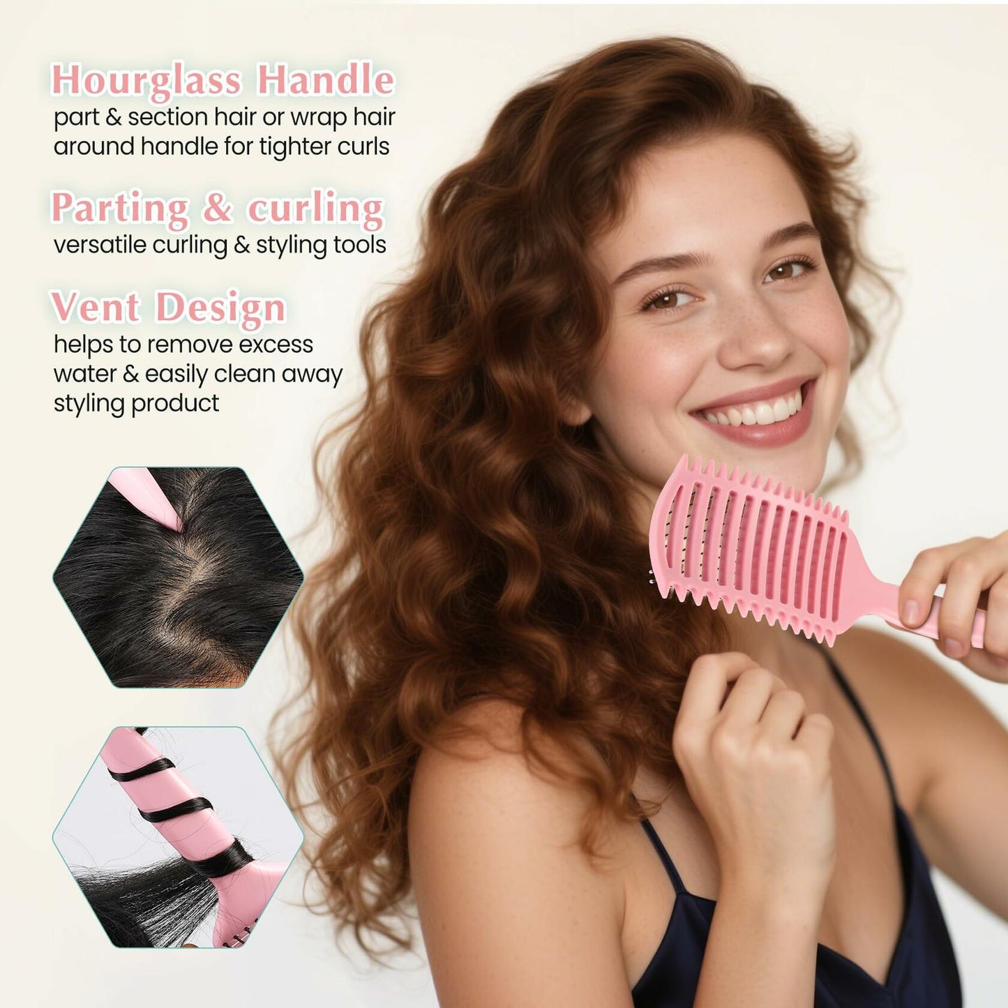 manrator Curl Defining Brush Vented Detangling Frizz Control Pink