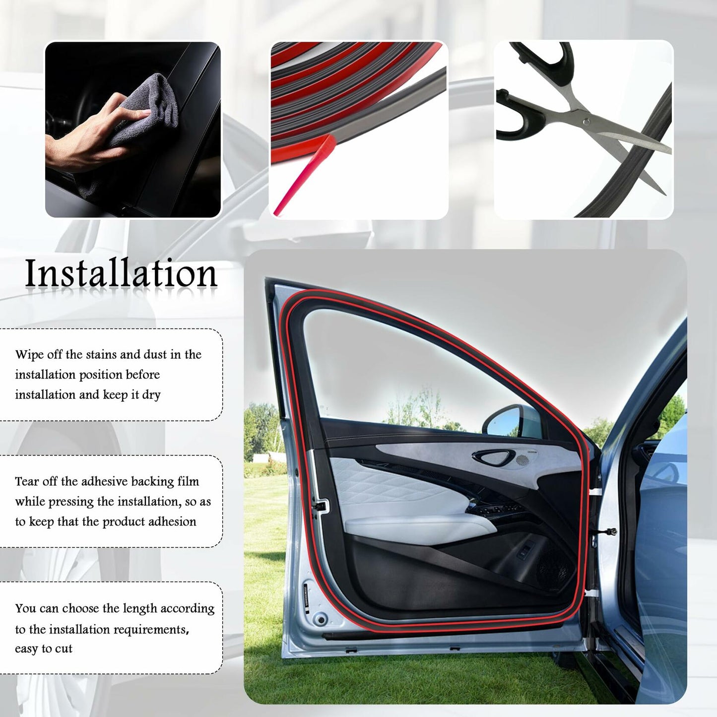 YGDMD 32.8Ft Upgrade Automotive Weather Stripping Thickened Rubber Self-Adhesive