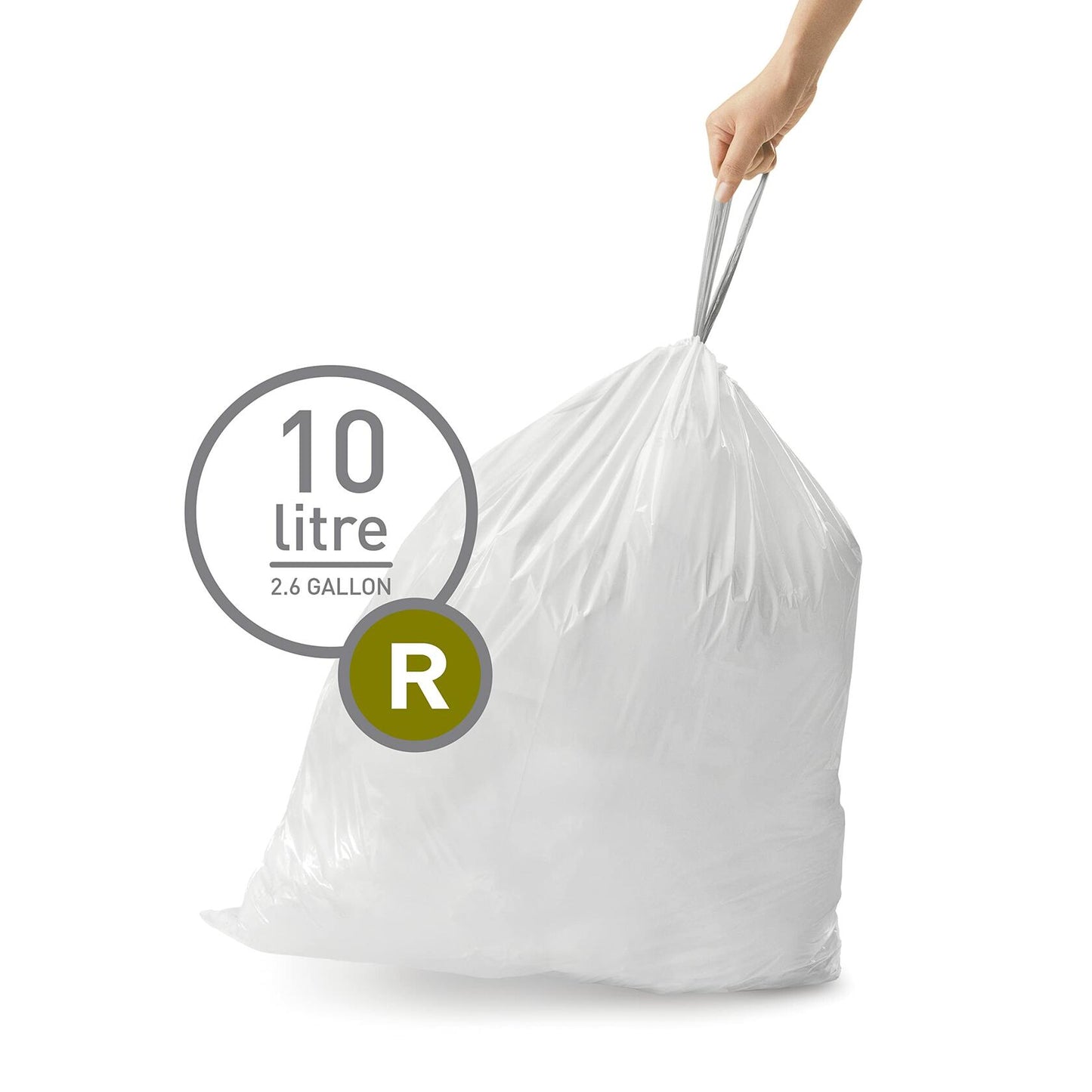 simplehuman Code R Drawstring Trash Bags 10L 2.6Gal White 20 Count