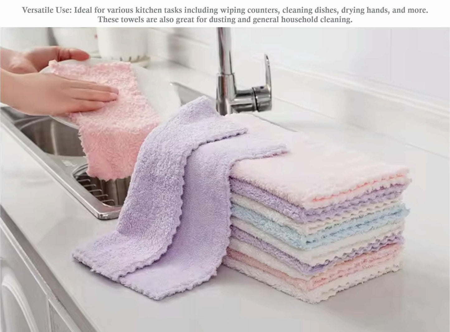 Set of 5 Coral Fleece Turkish Kitchen Cleaning Cloths 10x10in Blue