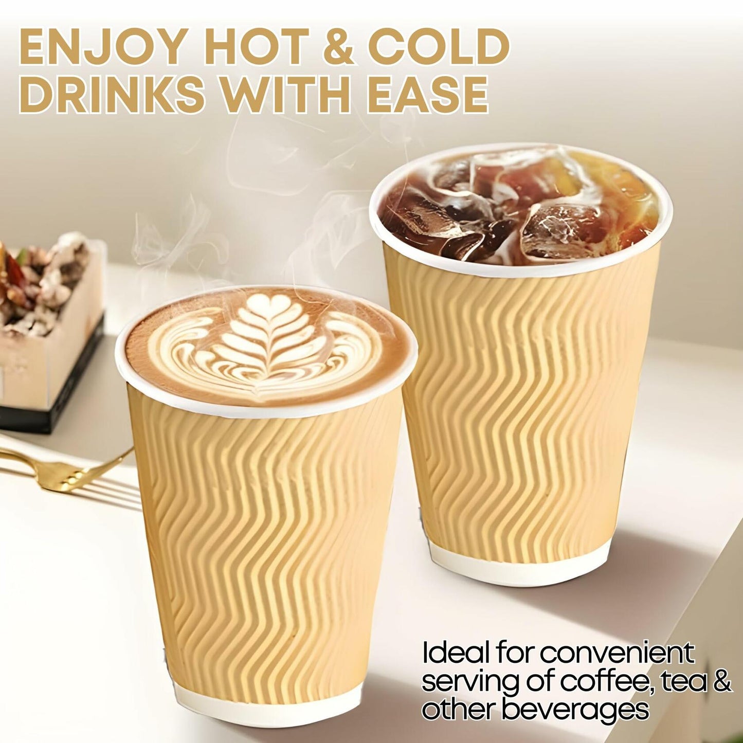 WellMellon 12oz Ripple Wall Disposable Coffee Cups with Lids 50 Count