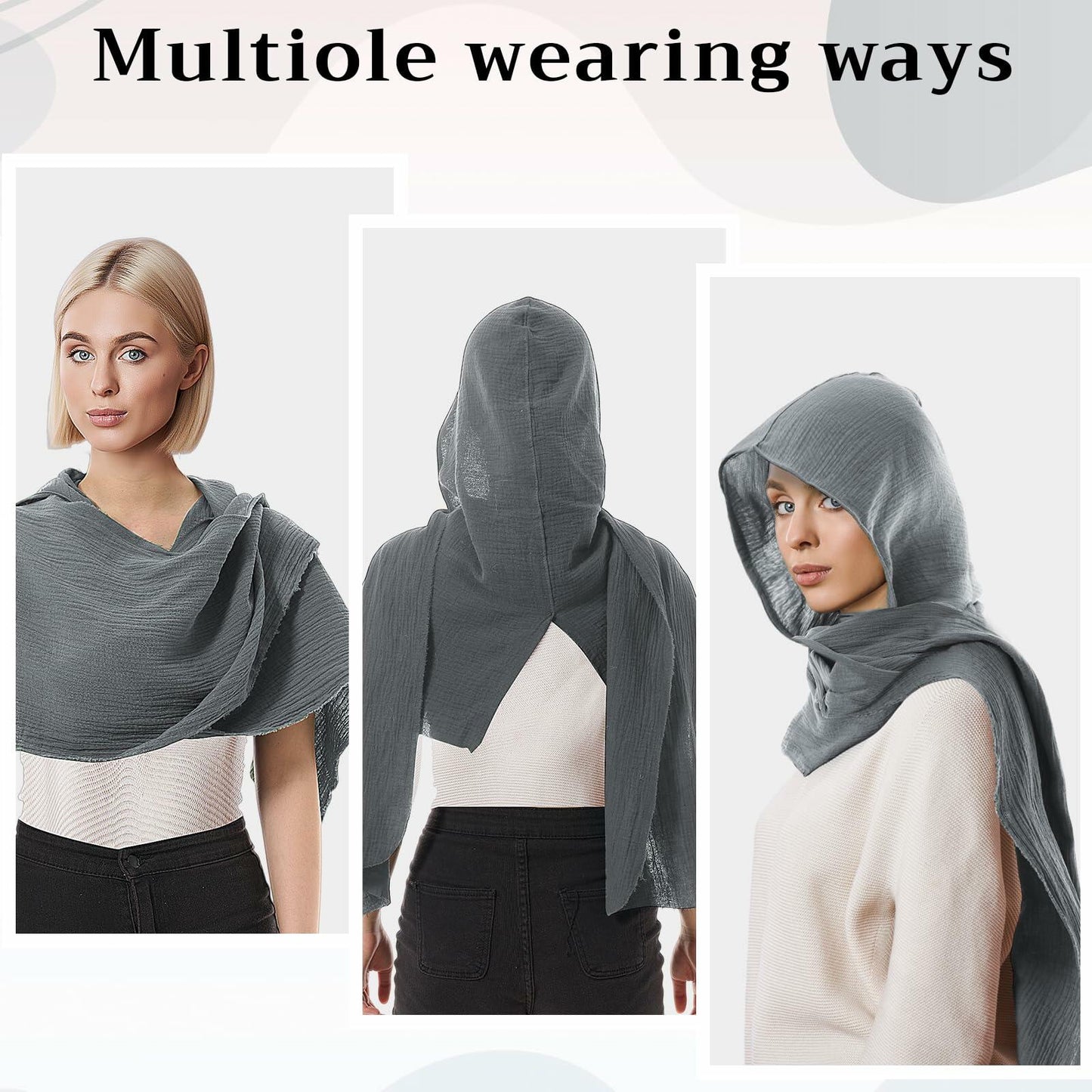 ShinyMatch Medieval Hooded Cowl Cape Shawl Scarf Renaissance Cloak Grey One Size