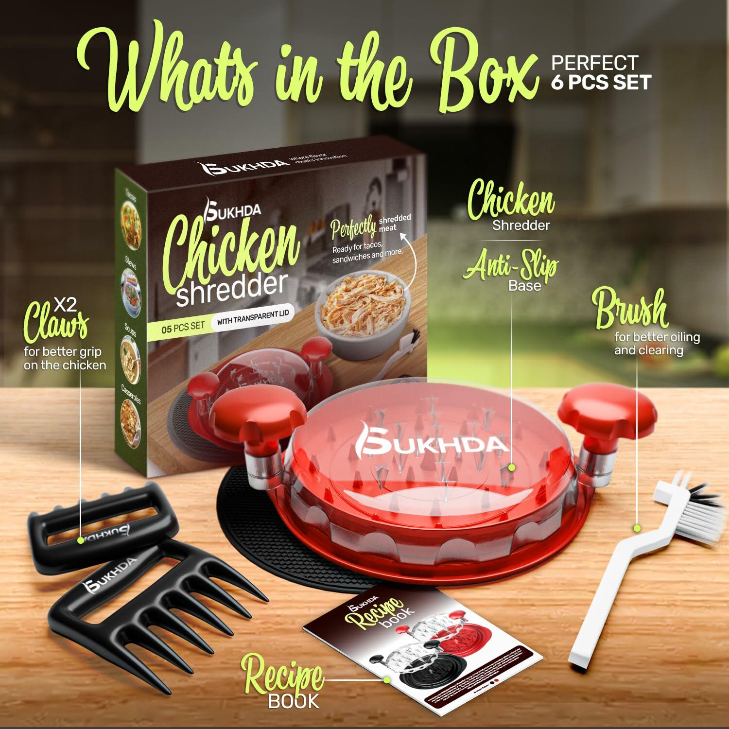 SUKHDA Chicken Shredder Tool Twist Pro Grinder with Brush Meat Claws Red