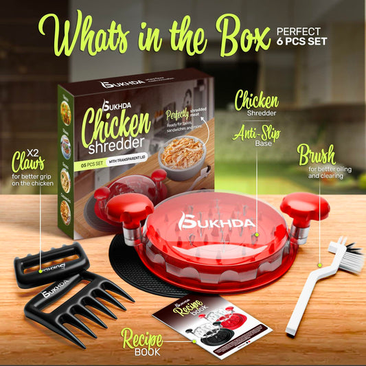 SUKHDA Chicken Shredder Tool Twist Pro Grinder with Brush Meat Claws Red