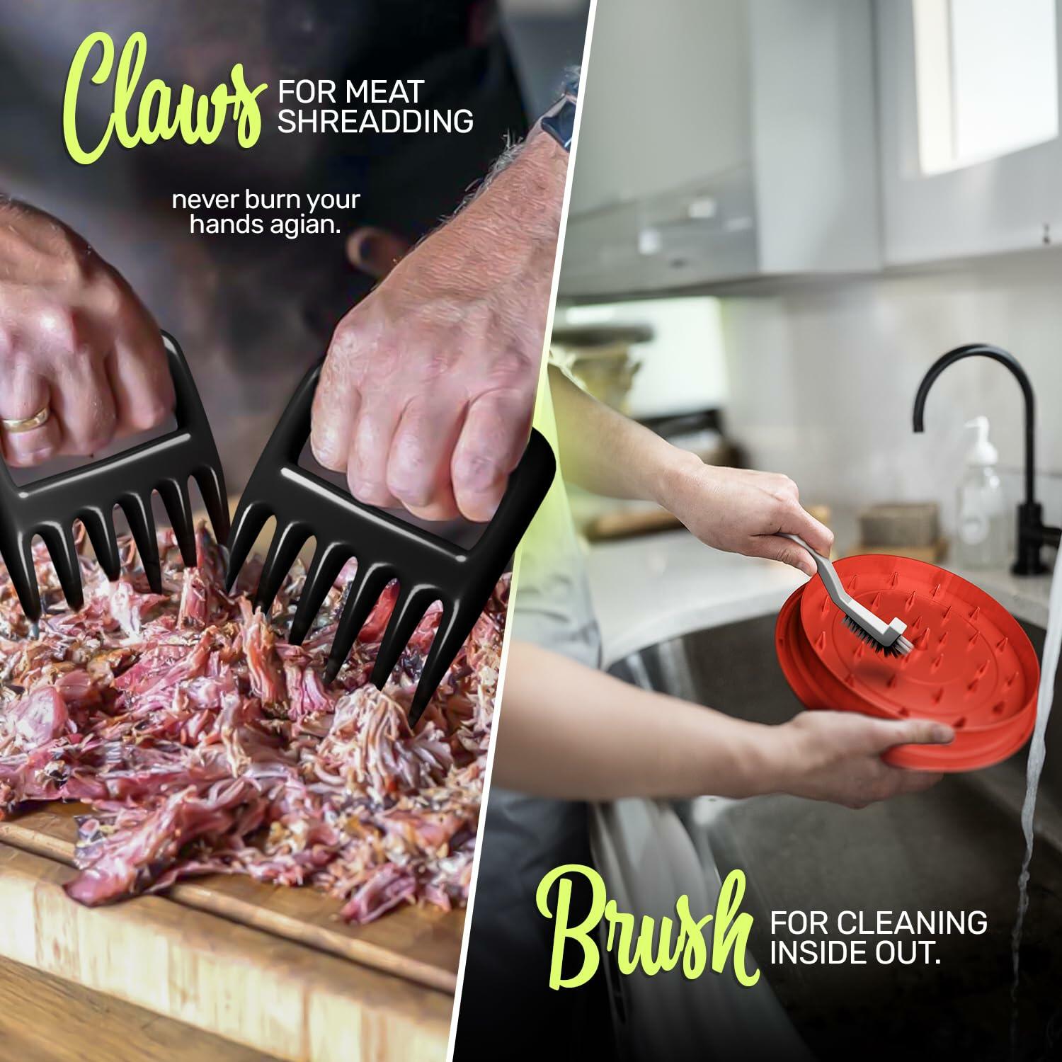 SUKHDA Chicken Shredder Tool Twist Pro Grinder with Brush Meat Claws Red