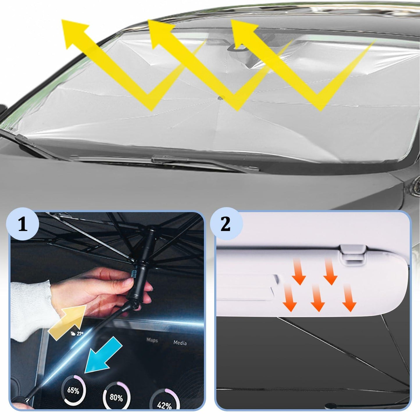 Car Windshield Sun Shade 2025 Upgrade Foldable with Bendable Handle