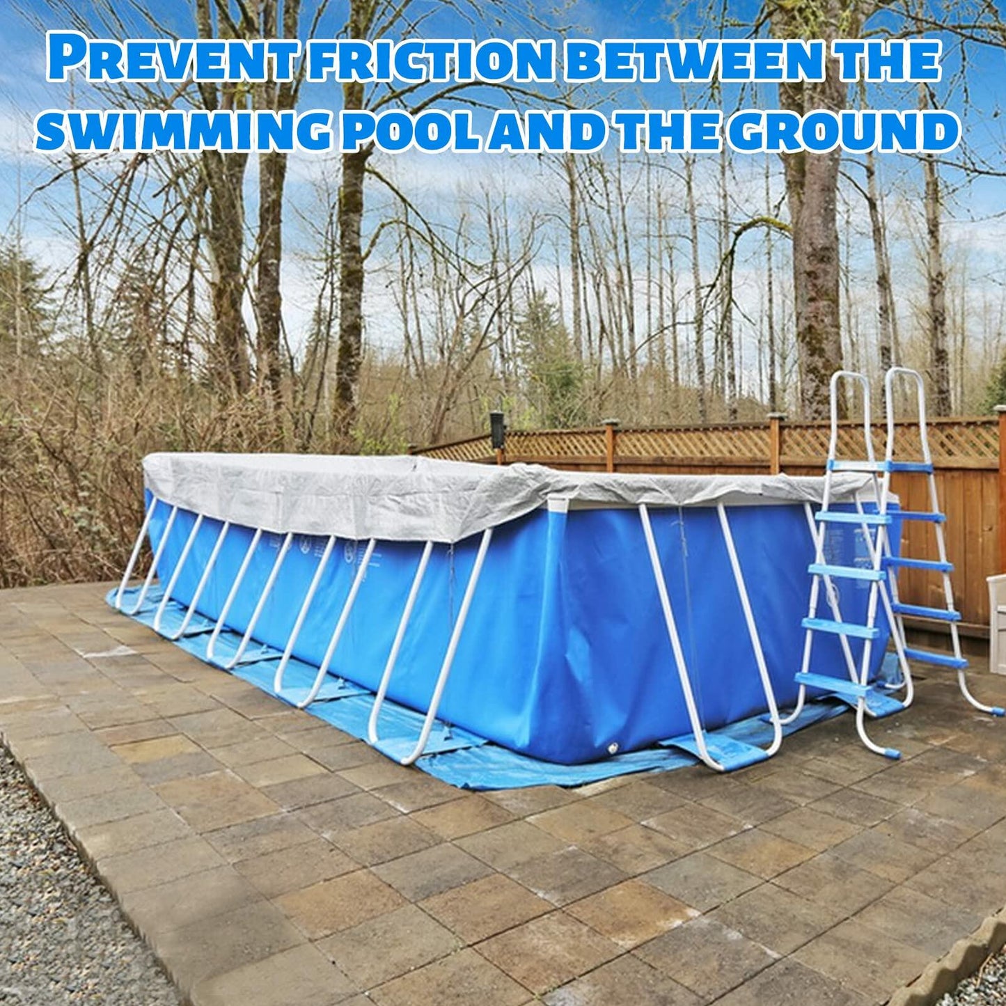 Hlimior 10x6.7Ft Rectangular Waterproof PE Pool Ground Cloth Blue