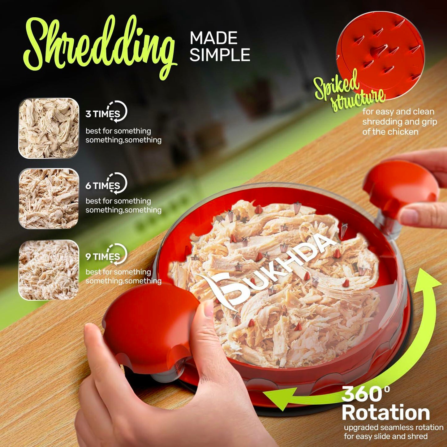 SUKHDA Chicken Shredder Tool Twist Pro Grinder with Brush Meat Claws Red