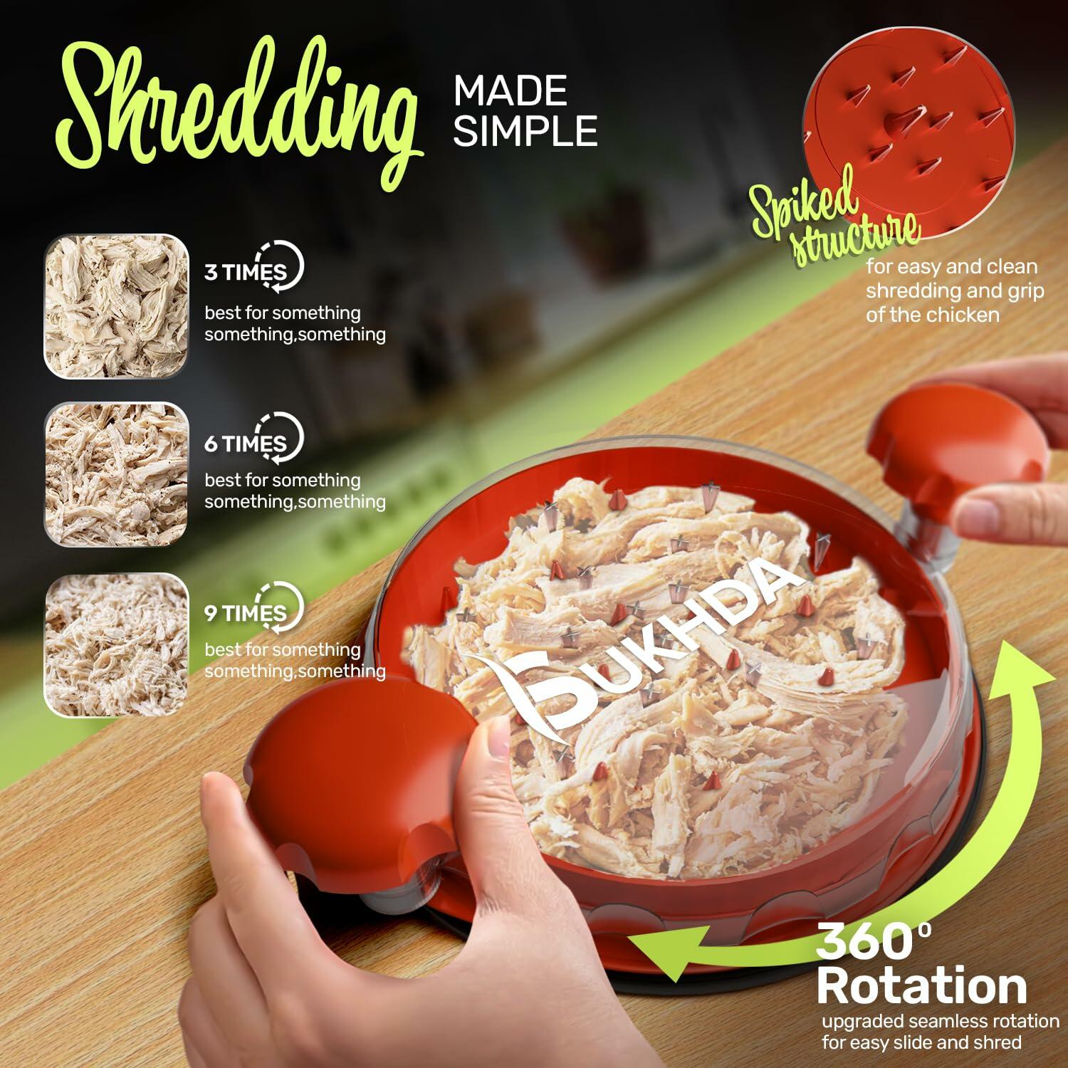 SUKHDA Chicken Shredder Tool Twist Pro Grinder with Brush Meat Claws Red