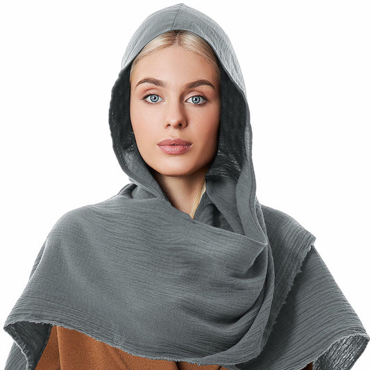 ShinyMatch Medieval Hooded Cowl Cape Shawl Scarf Renaissance Cloak Grey One Size