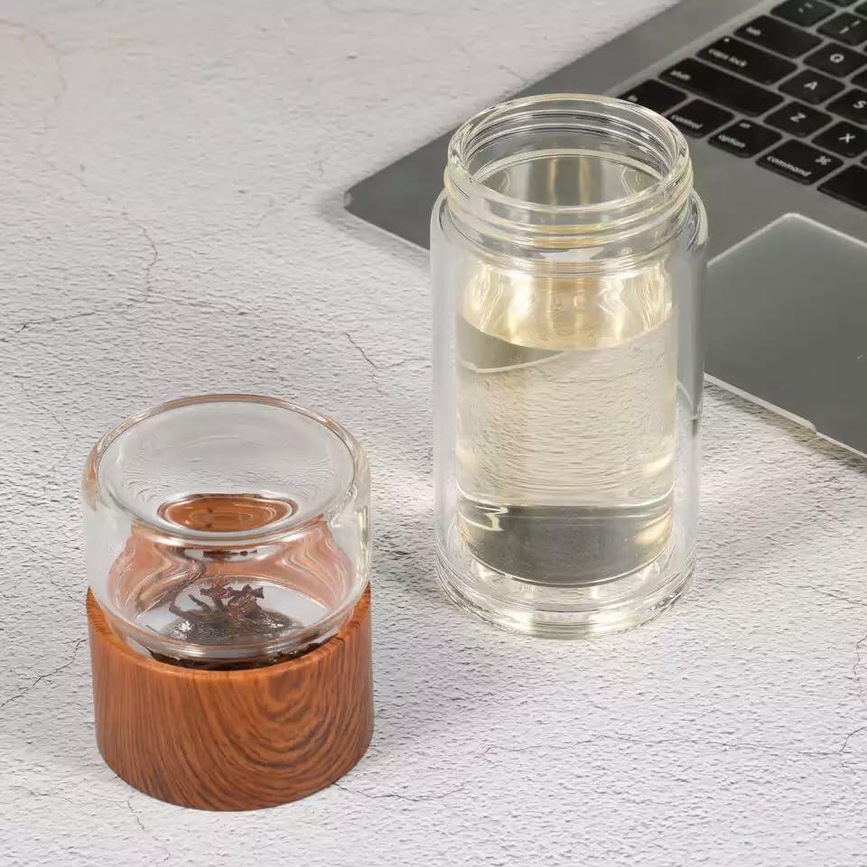 PanMoMi 7oz Travel Tea Infuser Glass Bottle with Neoprene Pouch