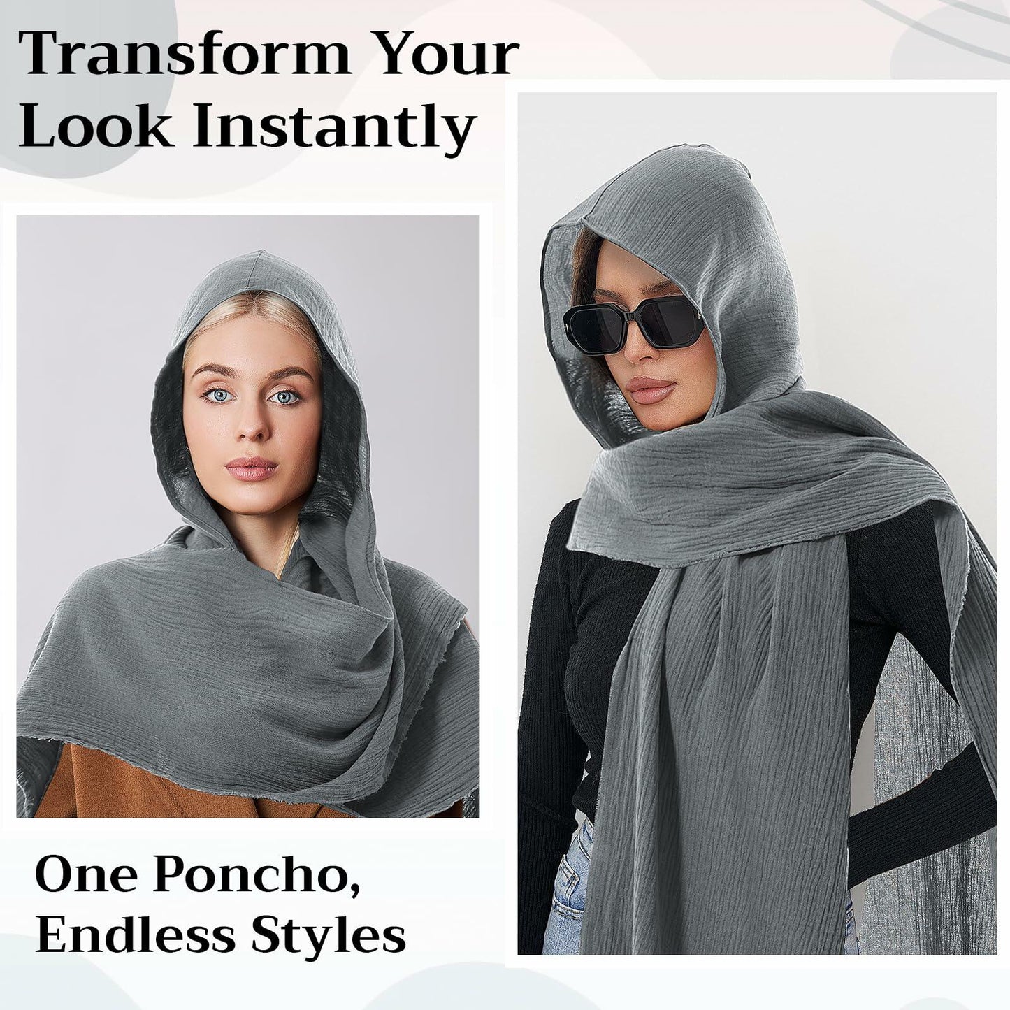 ShinyMatch Medieval Hooded Cowl Cape Shawl Scarf Renaissance Cloak Grey One Size