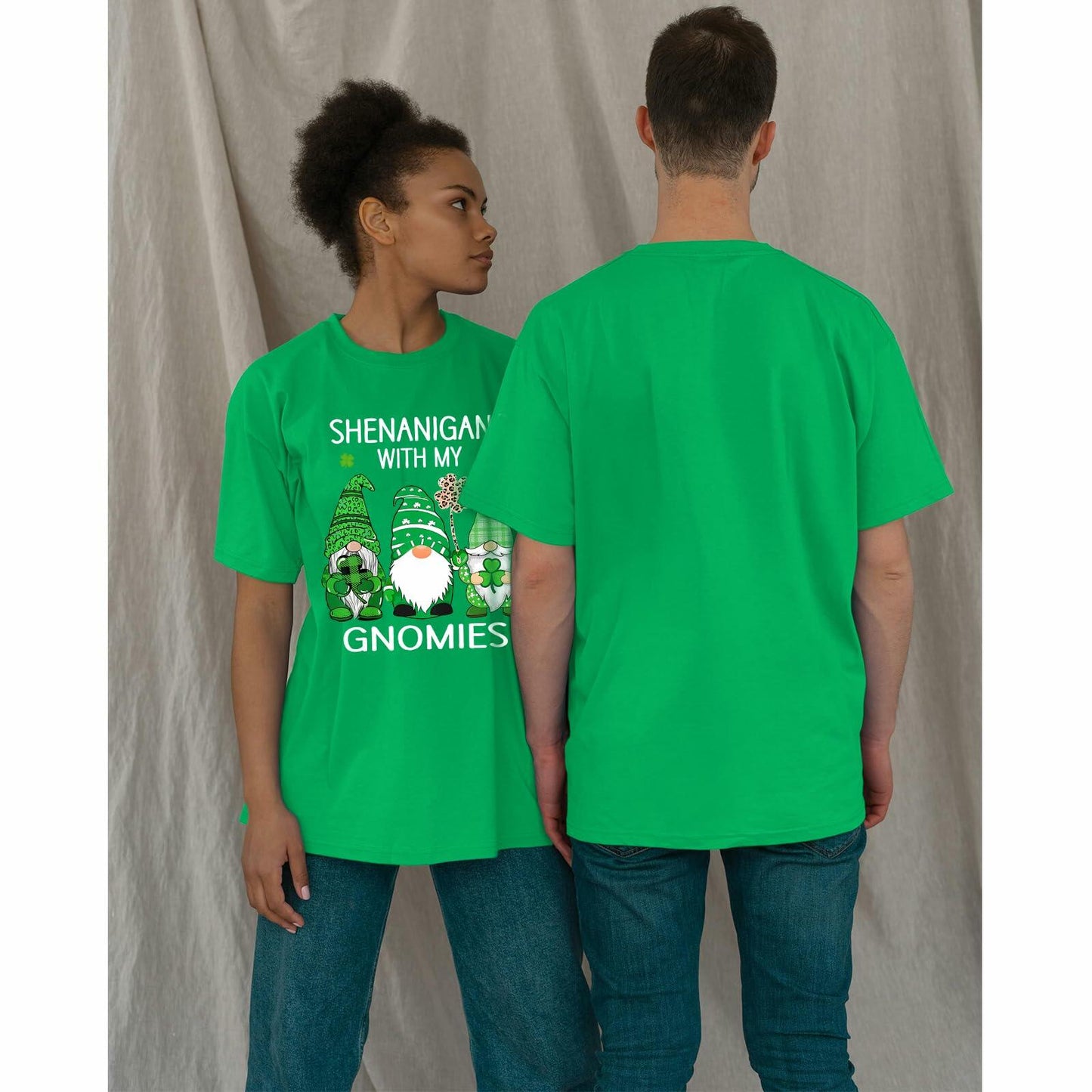 FLORENCE IISA St. Patrick's Day Lucky Shamrock & Gnomes T-Shirt Irishgreen XS
