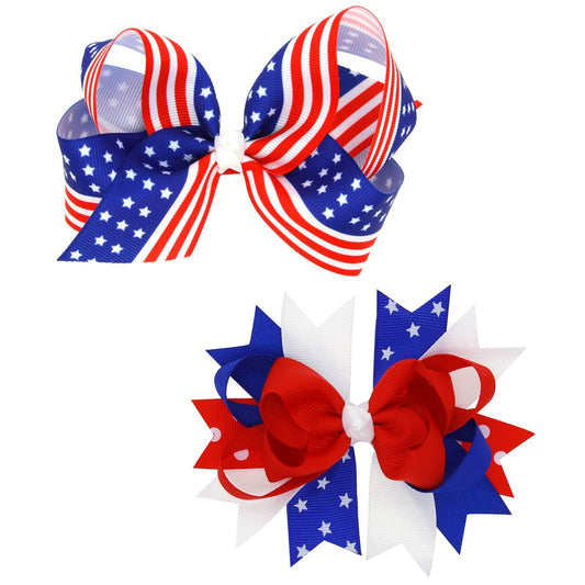EVKILKJS American Flag Hair Bow Clips for Girls Women 2Pcs 4th of July