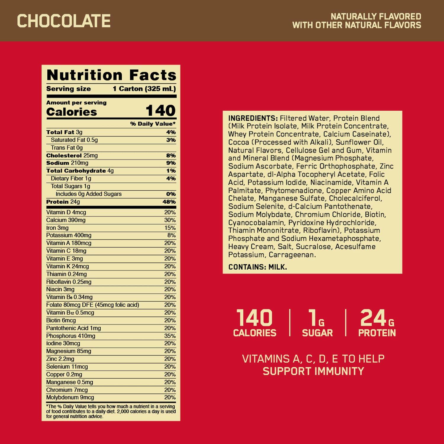 BEST BY NOV/09/25 Optimum Nutrition Gold Standard Protein Shake 24g Chocolate