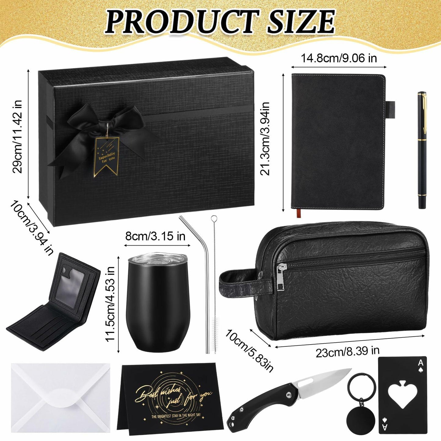 Mimorou 13 Pc Birthday Gift Set Men Stainless Steel Tumbler 12oz Black