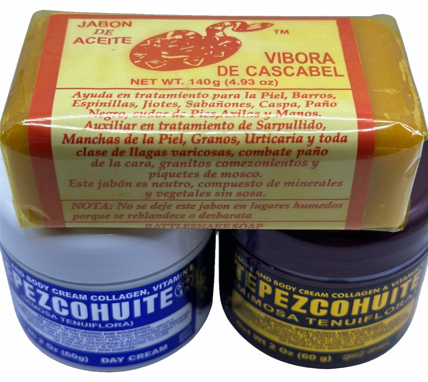 JABON DE ACEITE VIBORA DE CASCABEL Rattlesnake Soap 140g + Day & Night Cream 2oz