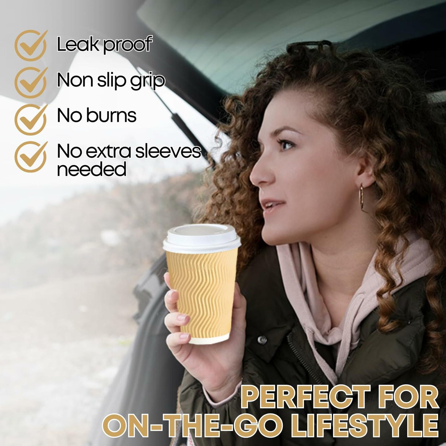 WellMellon 12oz Ripple Wall Disposable Coffee Cups with Lids 50 Count