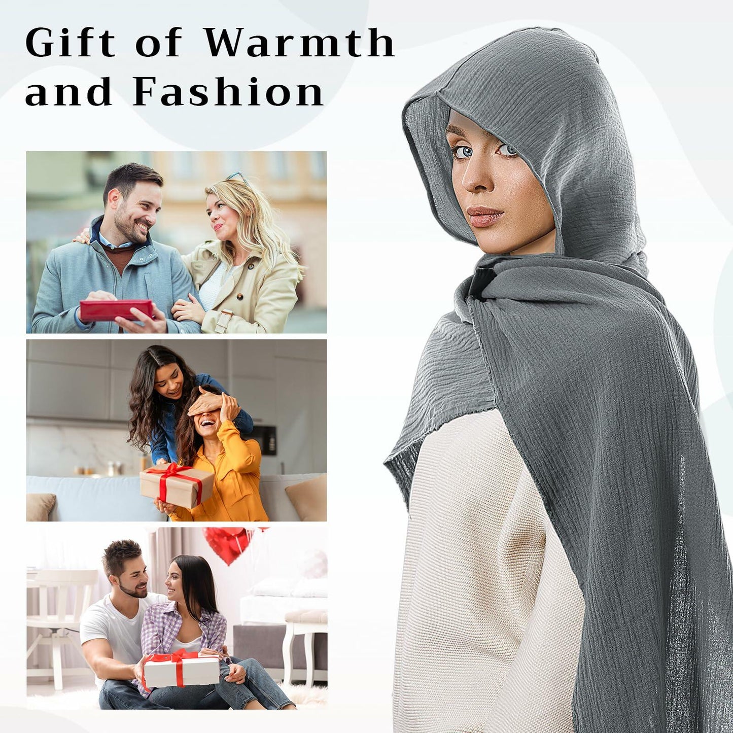 ShinyMatch Medieval Hooded Cowl Cape Shawl Scarf Renaissance Cloak Grey One Size