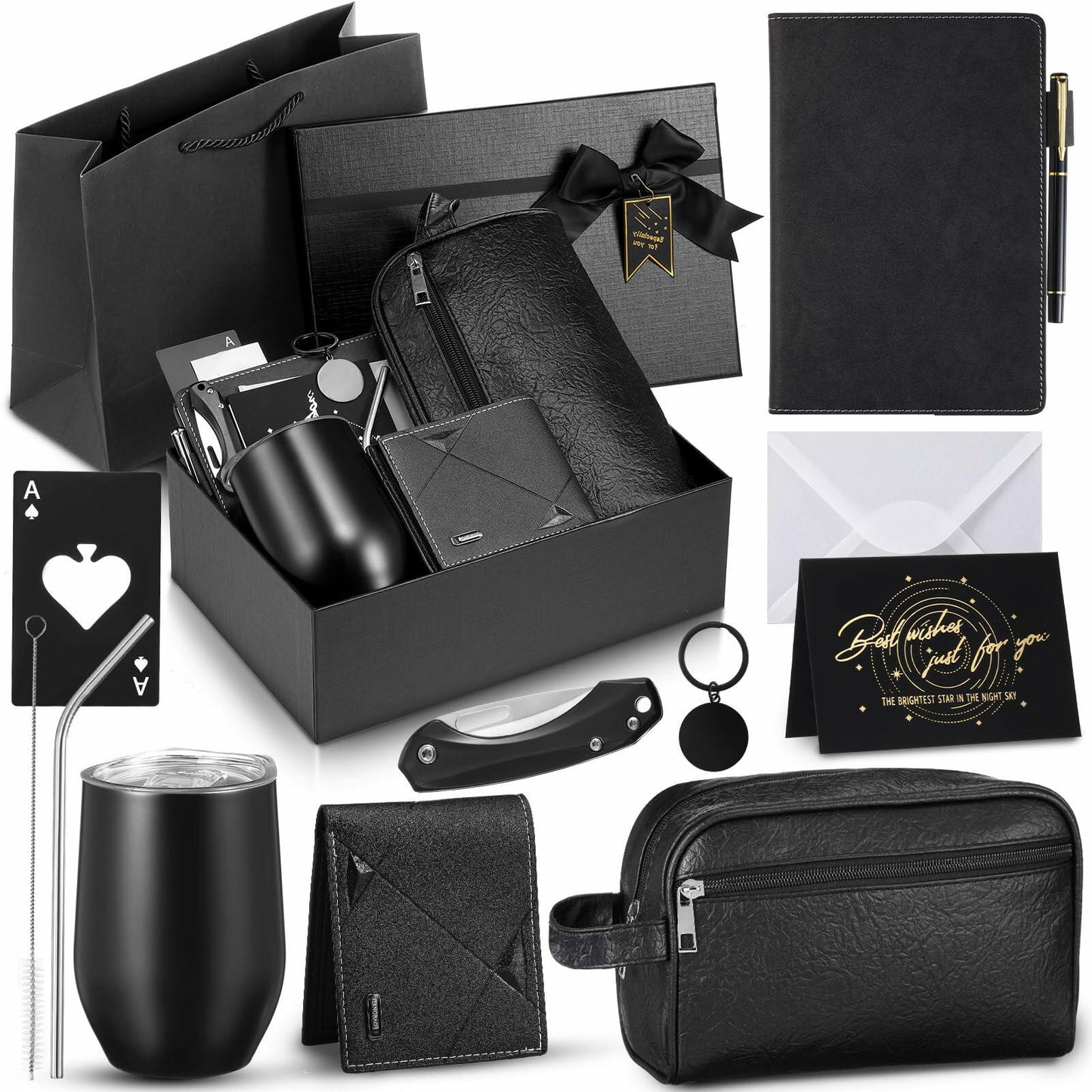 Mimorou 13 Pc Birthday Gift Set Men Stainless Steel Tumbler 12oz Black