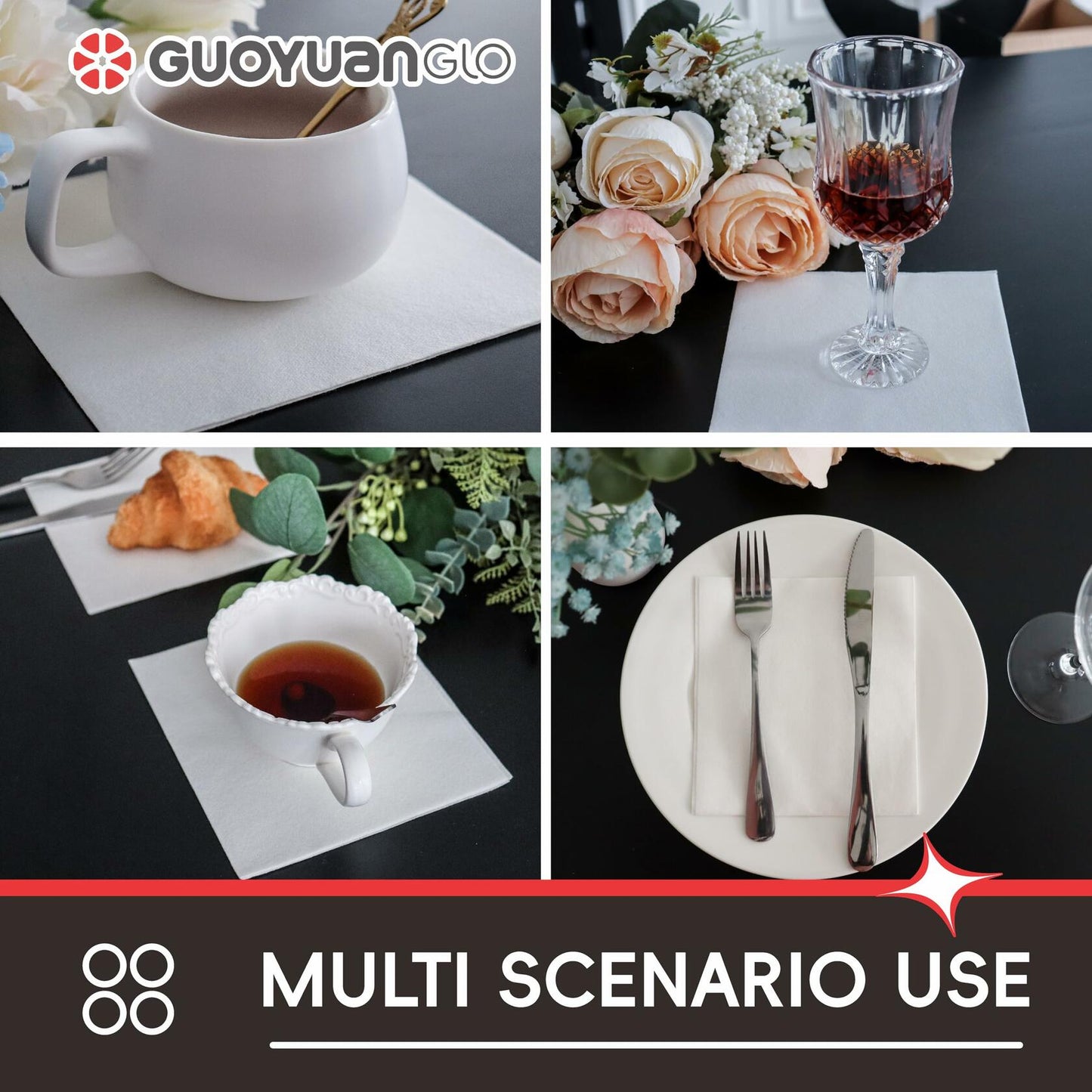 GUOYUANGLO Disposable Linen Feel Lunch Napkins White 11.8x11.8 200 Pack