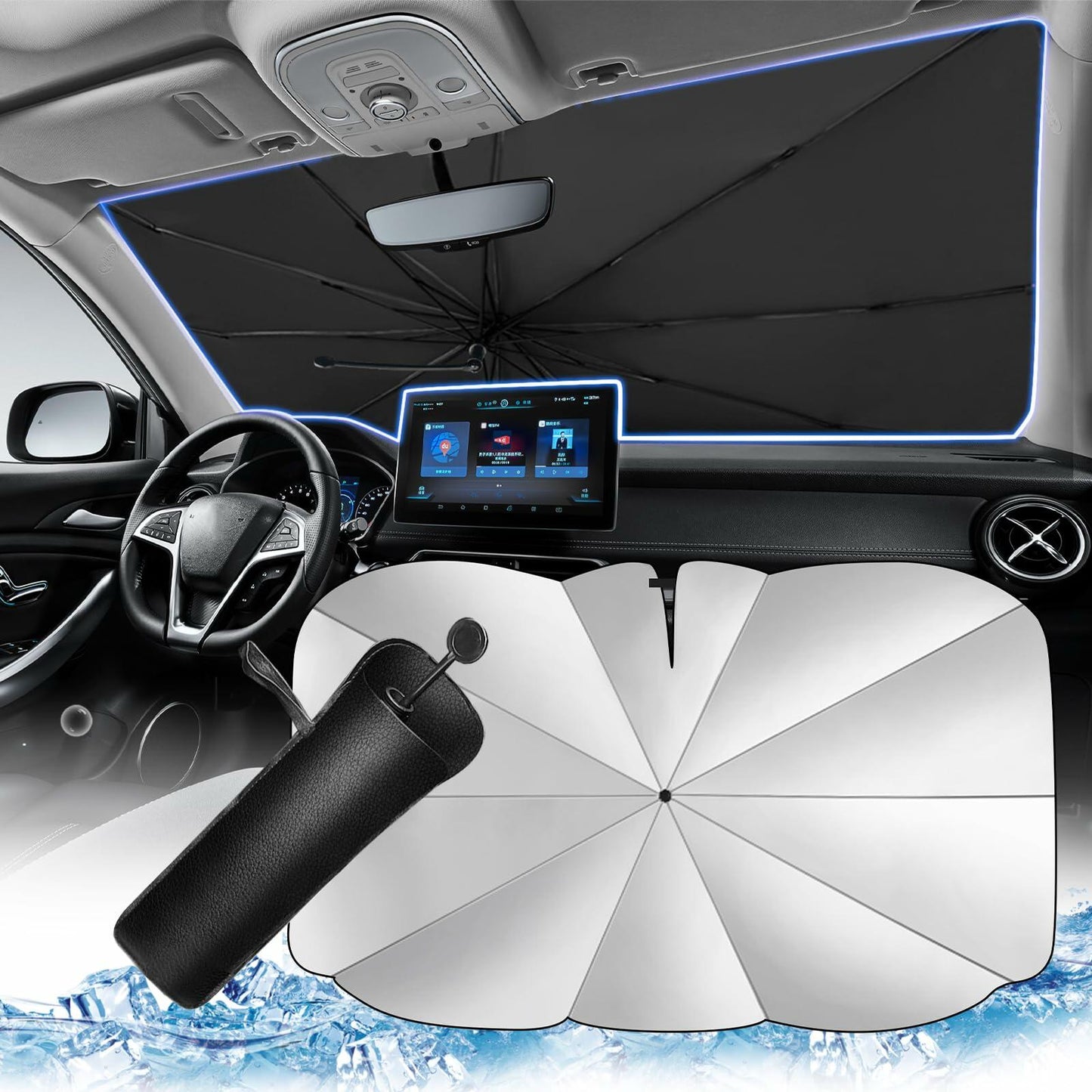 Car Windshield Sun Shade 2025 Upgrade Foldable with Bendable Handle