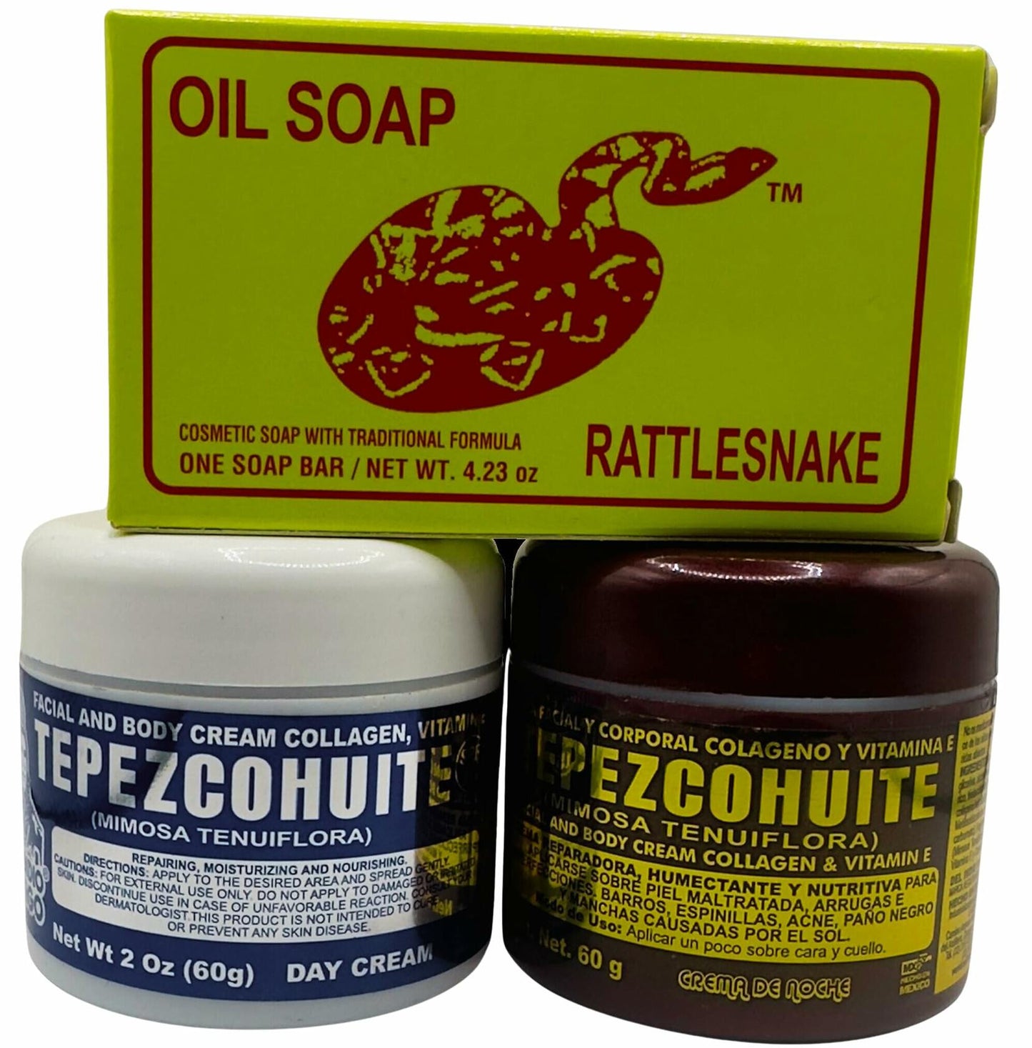 JABON DE ACEITE VIBORA DE CASCABEL Rattlesnake Soap 140g + Day & Night Cream 2oz