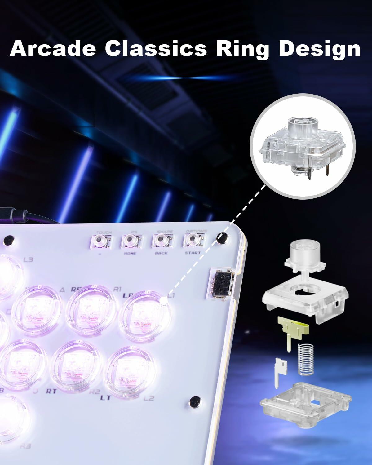 SIXSIR Haute42 R16 Retro Arcade Controller 16 Keys RGB White PC/Switch/PS