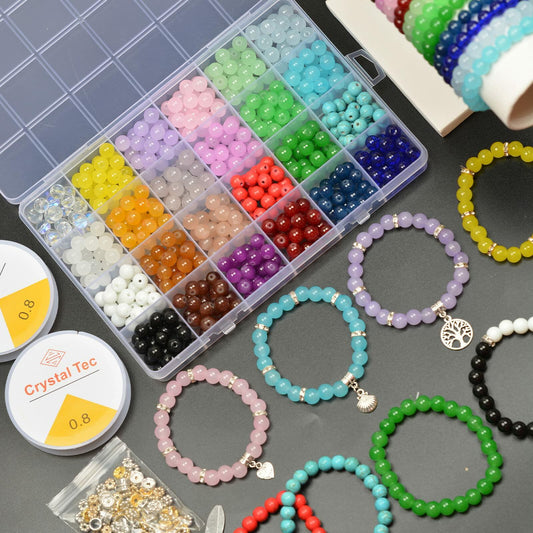 JIYIEW 8mm Glass Beads 24 Colors 575Pcs DIY Jewelry Making Kit Turquoise