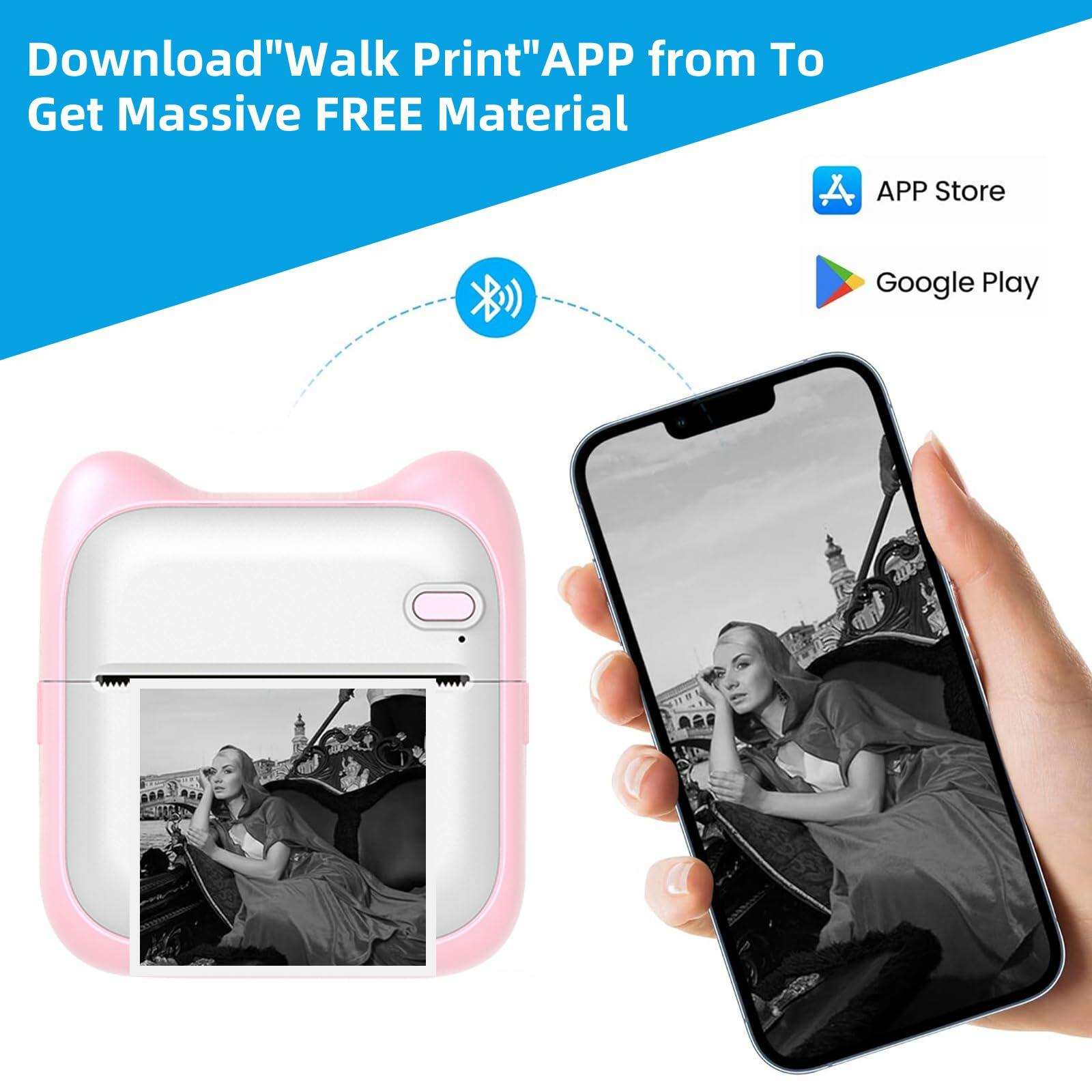 PRINHSJI Mini Portable Thermal Sticker Printer Inkless Bluetooth iOS Android