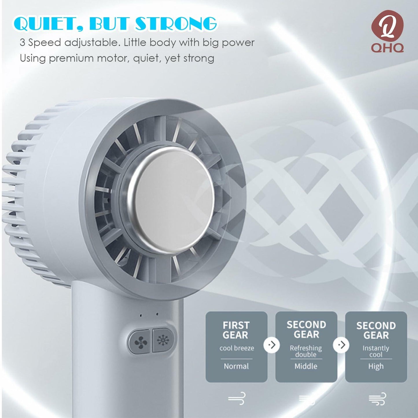 QHQ Ice Cooling Handheld Fan Portable Mini Air Conditioner White 3 Speeds