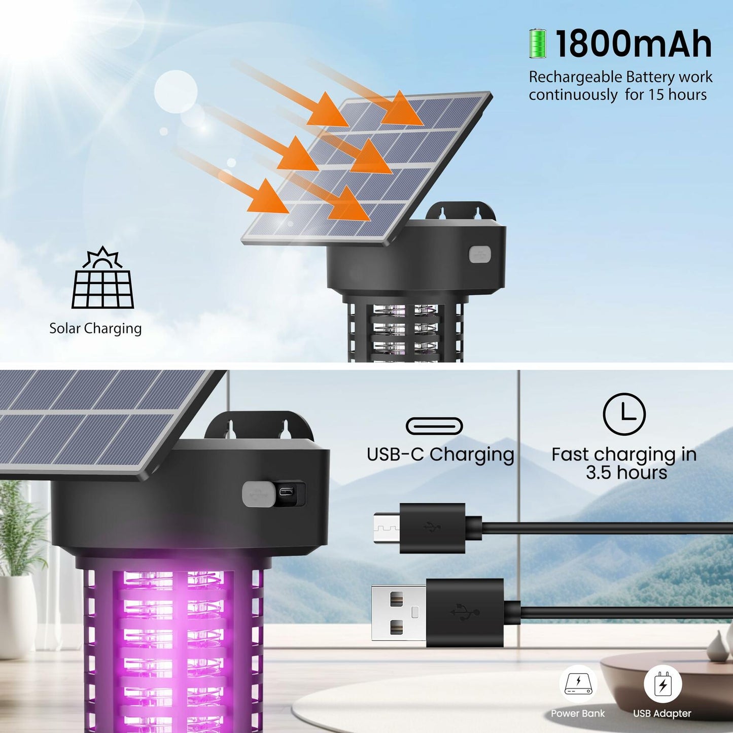 P PEST SNIPER Solar Powered Bug Zapper Light 2 Pack Waterproof Black