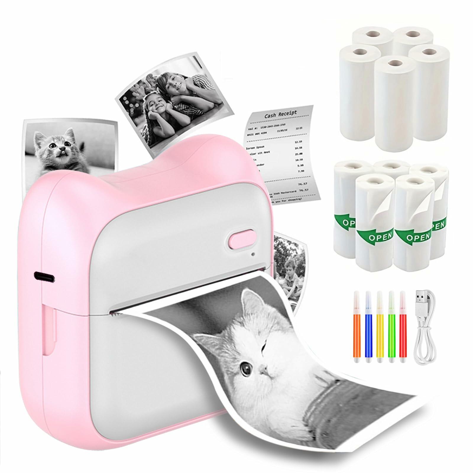 PRINHSJI Mini Portable Thermal Sticker Printer Inkless Bluetooth iOS Android