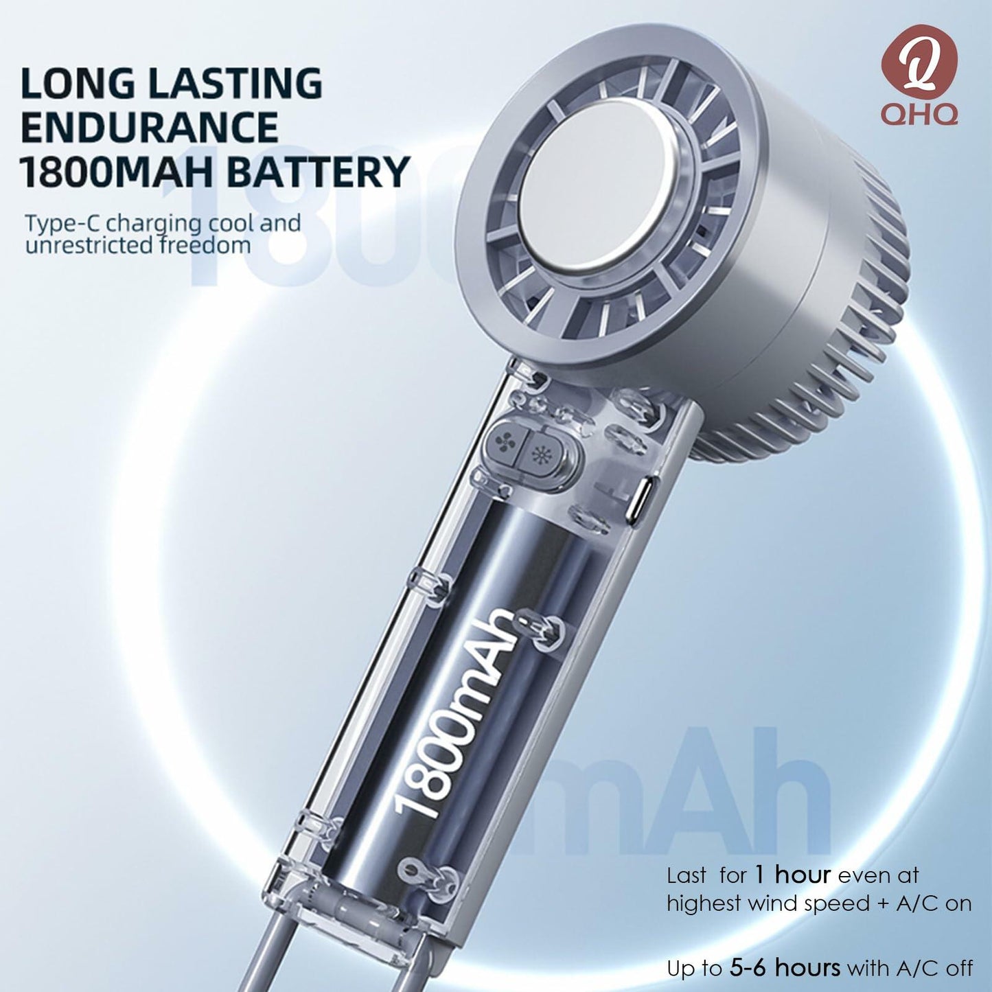 QHQ Ice Cooling Handheld Fan Portable Mini Air Conditioner White 3 Speeds