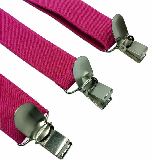 LOLELAI Suspenders Elastic Adjustable Y-Back Pant Clips Fuchsia Size L