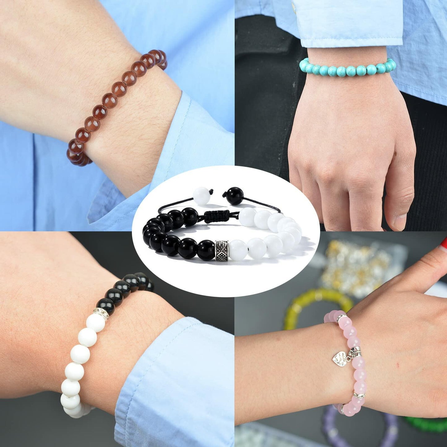 JIYIEW 8mm Glass Beads 24 Colors 575Pcs DIY Jewelry Making Kit Turquoise