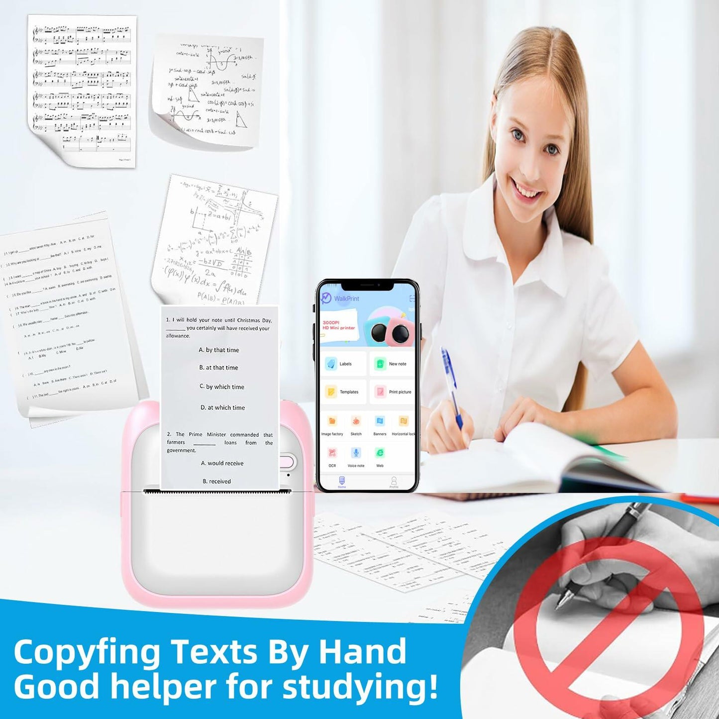 PRINHSJI Mini Portable Thermal Sticker Printer Inkless Bluetooth iOS Android