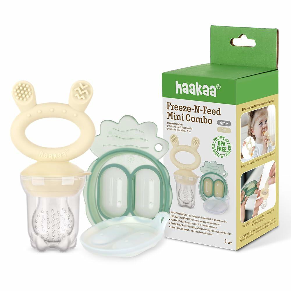Haakaa Freeze-N-Feed Mini Combo Silicone Feeder & Nibble Tray Oat 1 PK