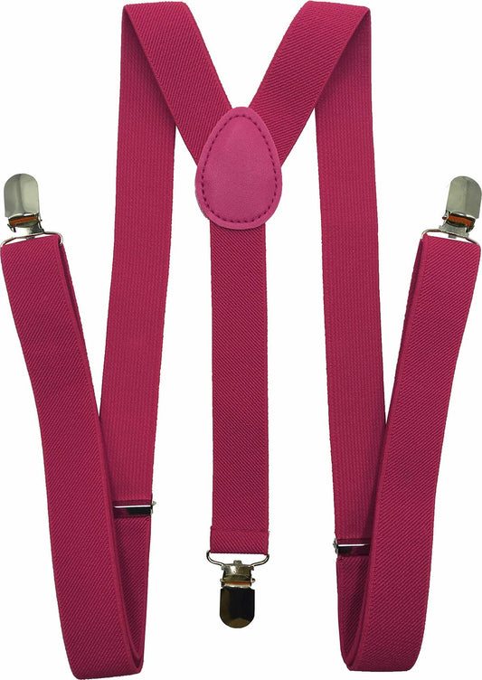 LOLELAI Suspenders Elastic Adjustable Y-Back Pant Clips Fuchsia Size L