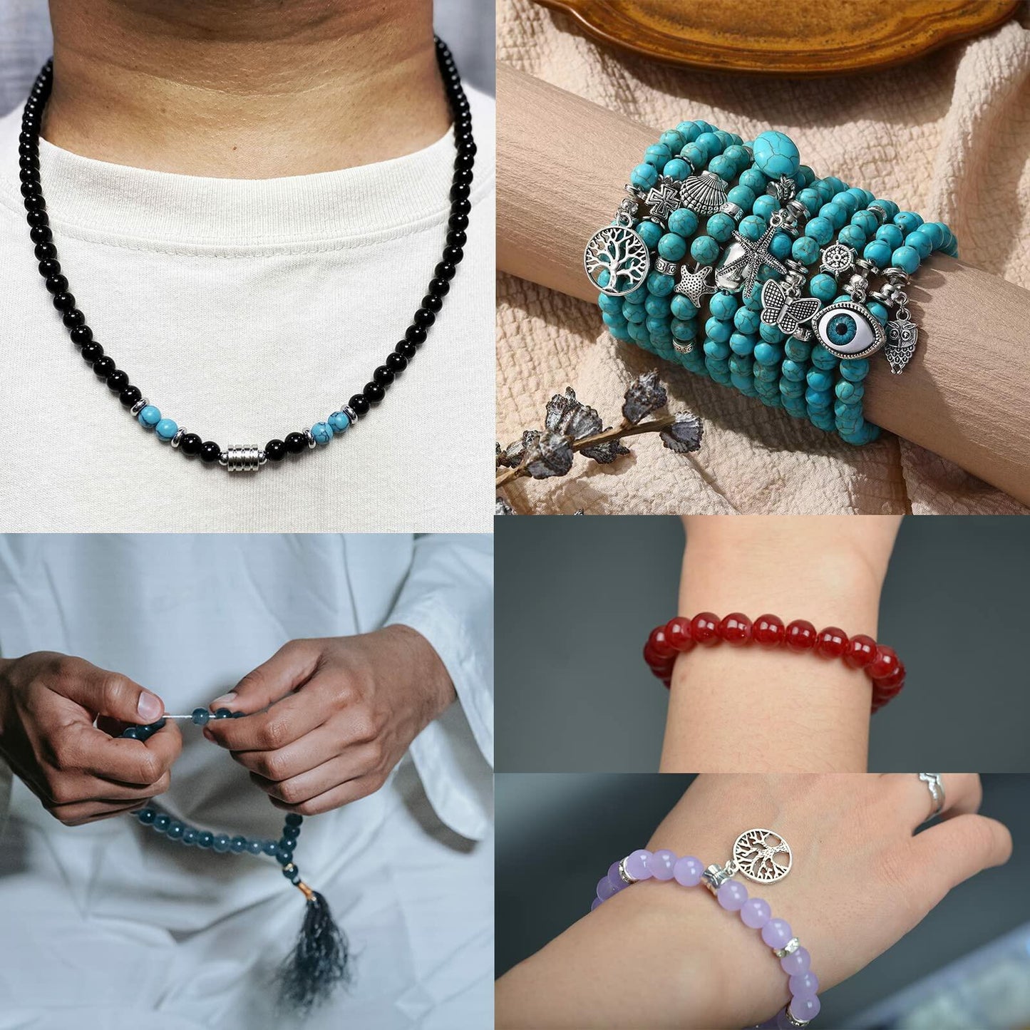 JIYIEW 8mm Glass Beads 24 Colors 575Pcs DIY Jewelry Making Kit Turquoise