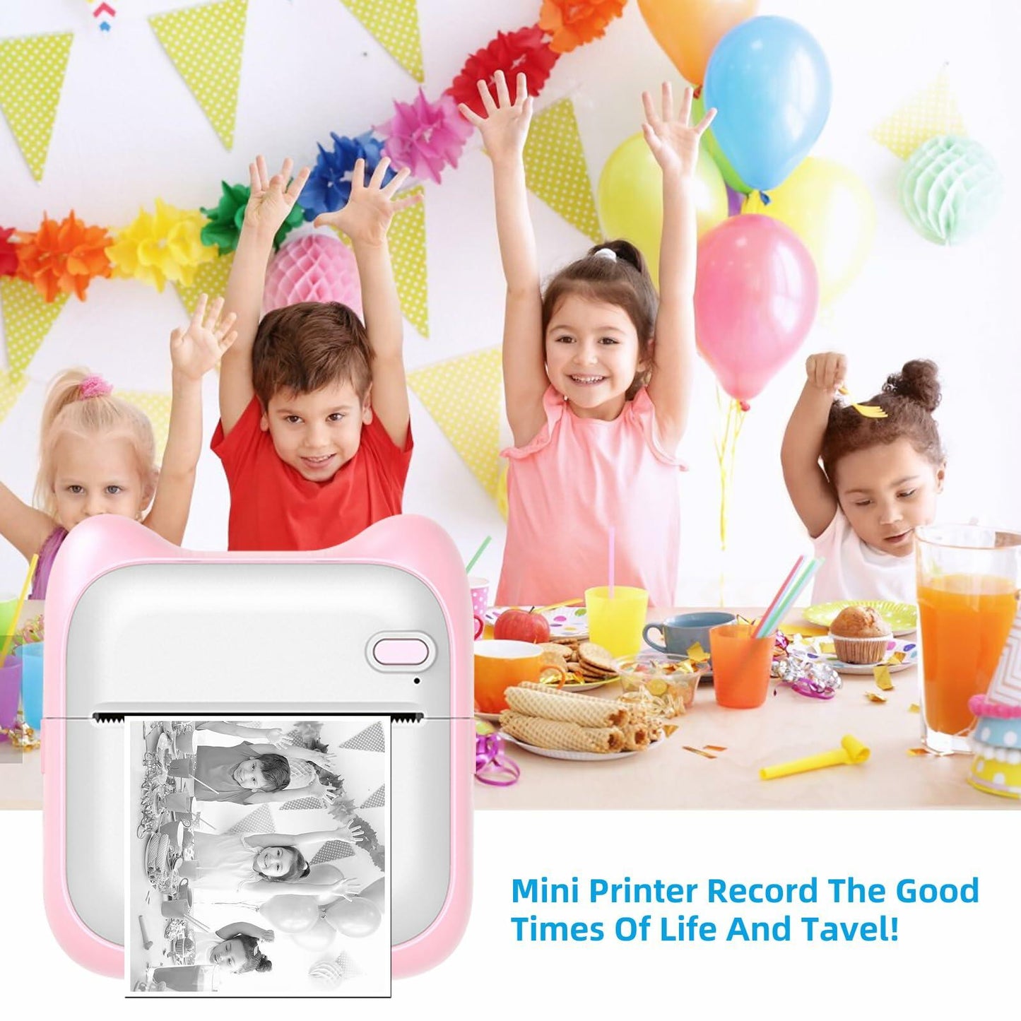 PRINHSJI Mini Portable Thermal Sticker Printer Inkless Bluetooth iOS Android