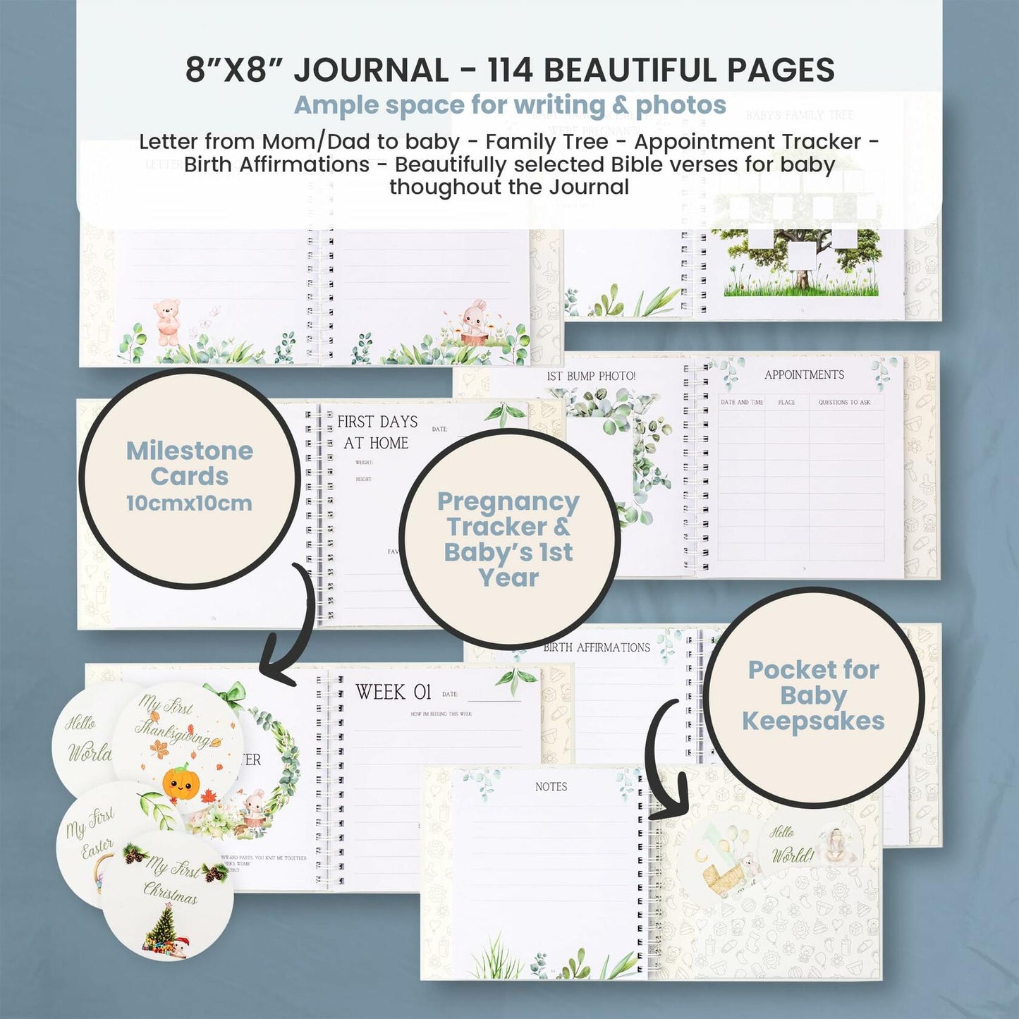 Kiki and Laly Pregnancy Must Haves Journal & Baby Milestone Cards White Set