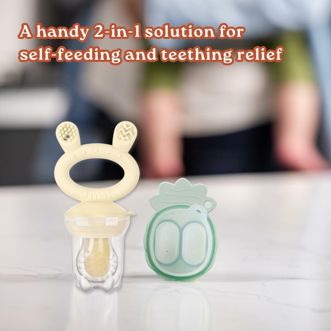 Haakaa Freeze-N-Feed Mini Combo Silicone Feeder & Nibble Tray Oat 1 PK