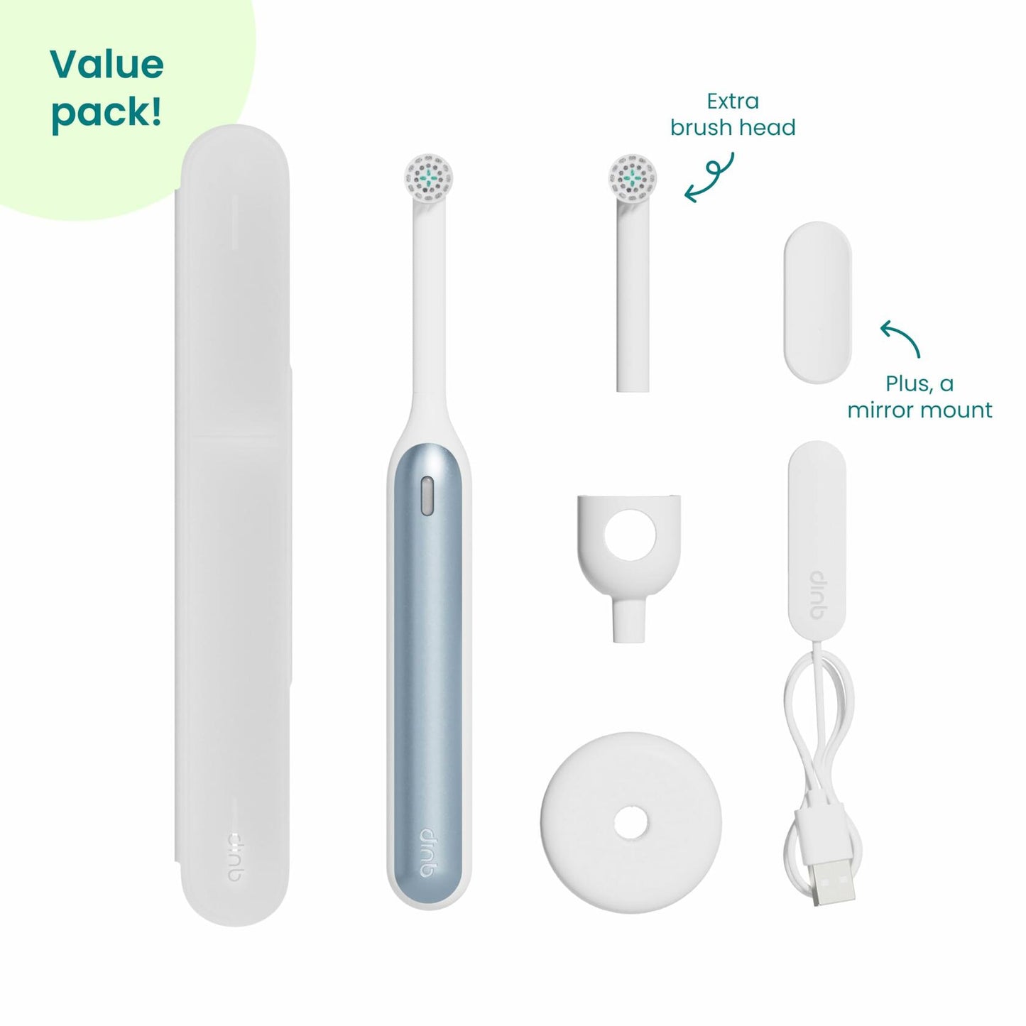 QuipRev 360 Oscillating Rechargeable Electric Toothbrush Soft Bristles Blue Mist